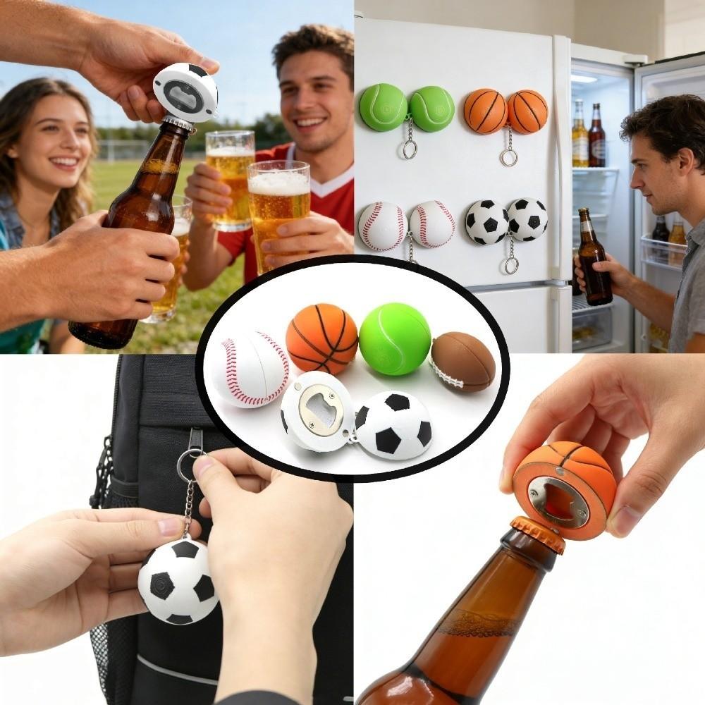 Sports Theme Sports Ball Bottle Opener Funny Fan Gift Soccer Bottle Cap Remover Fridge Magnet Metal Key Ring Beer Cap Remover