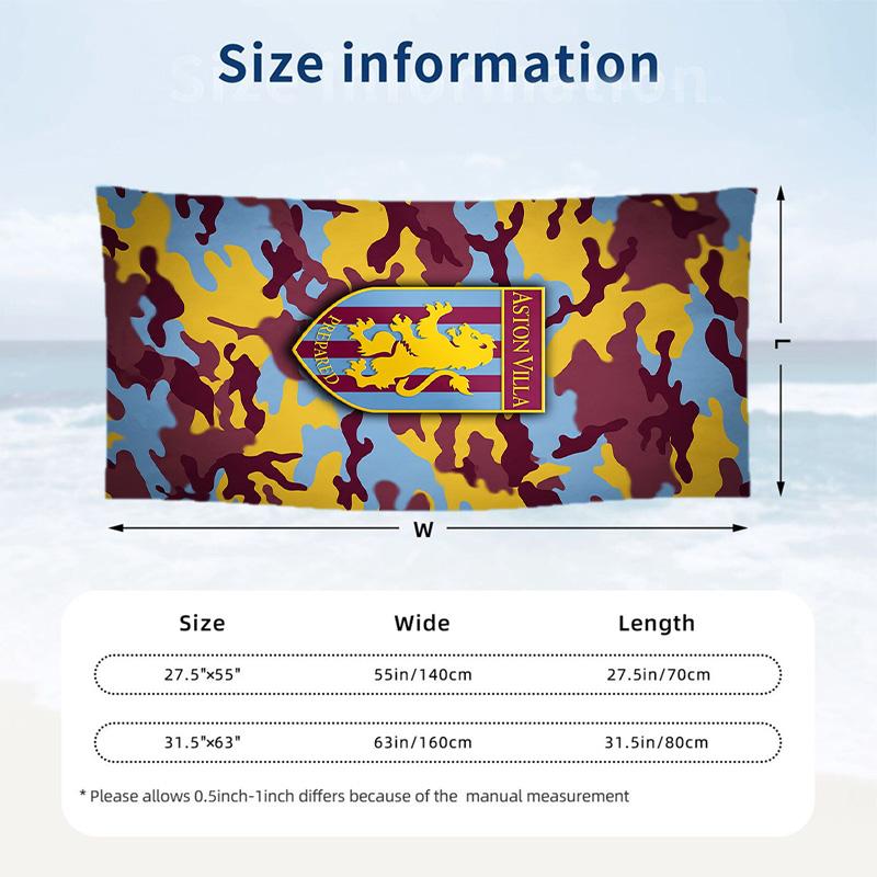 Aston Villa Football Beach Towel Soft Microfiber Summer Towel Quick Dry Absorbent Towel for Beach Swimming Pool Travel