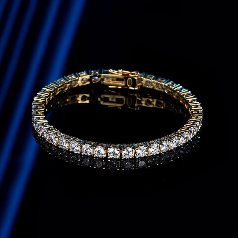 4mm High Carbon Diamond Bracelet Hip-hop Simple and Elegant Couple High-end Super Flash Full Diamond Single Row Diamond Sterling Silver Tennis Chain