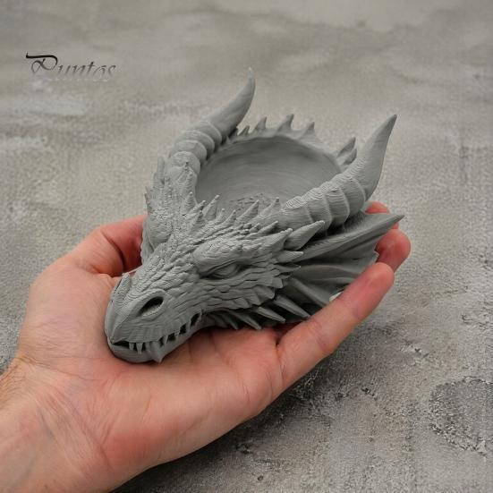 Occult Jewelry Dish Dark Dragon Head Storage Tray, Gothic Style 3D Printing Valet Tray Organizer, Fantasy Ornament, for Keys And Gift Men