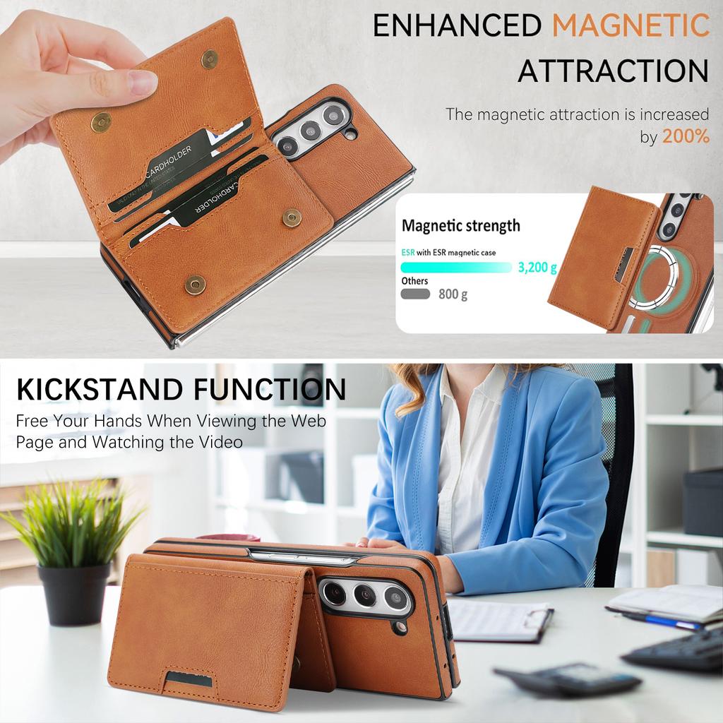 2-In-1 Two-fold Wallet Leather Phone Case for Samsung Galaxy Z Fold 7 ZFold 6 5 4 3 Wireless Charging Magnetic Card Holder Cover