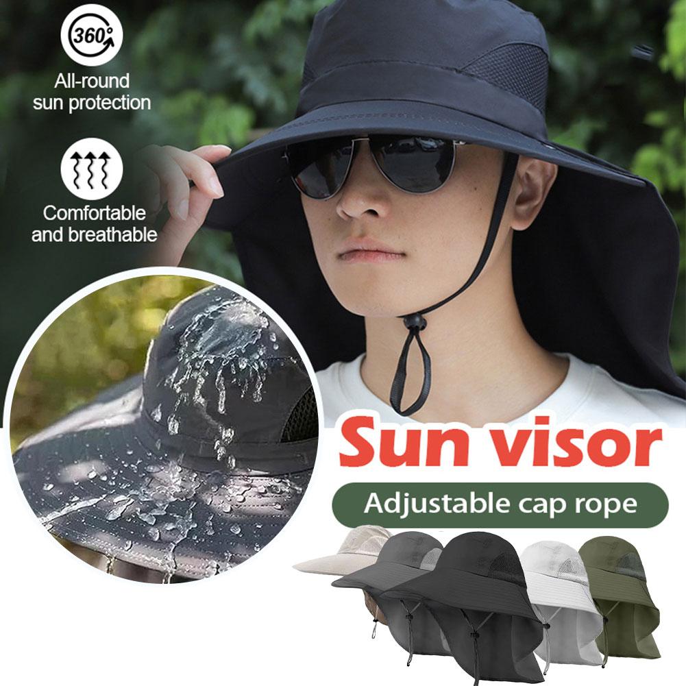 Breitkrempiger Sonnenhut mit Nackenschutz für Damen Herren Verstellbare Outdoor 50+UPF Schutz Safari Kappe Wander Anglerhut