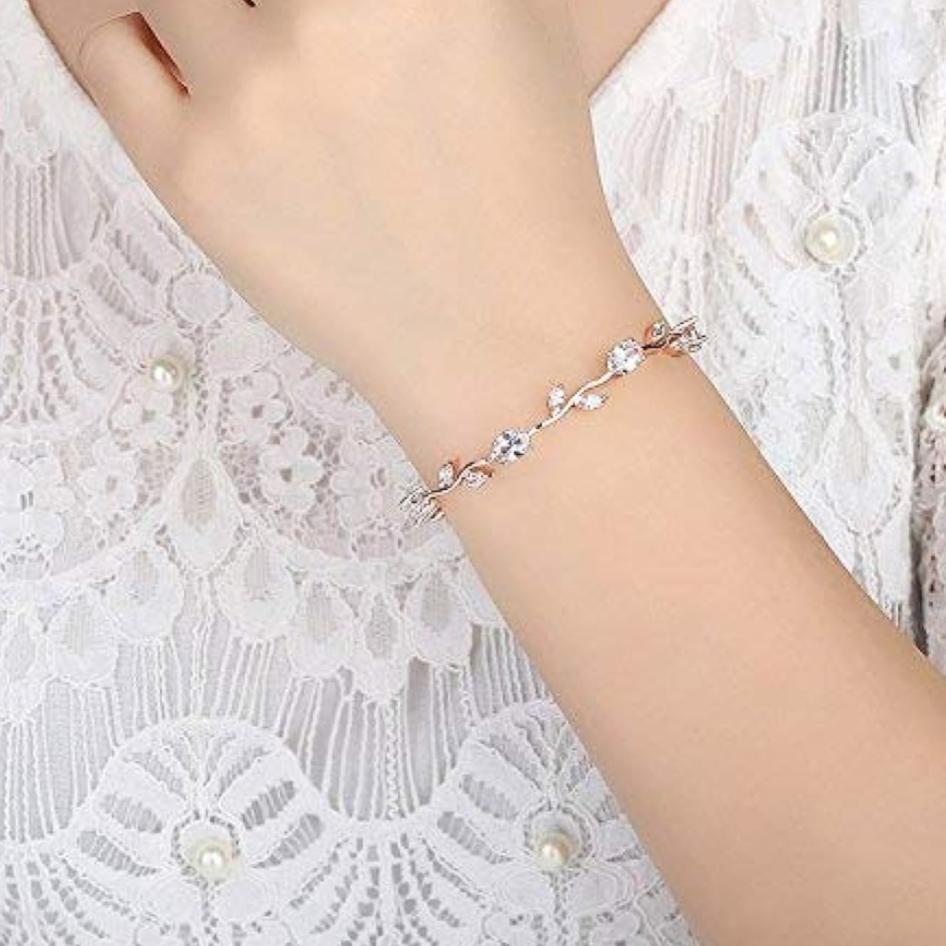 Valentinstagsgeschenk für Mädchen, Armband für Frauen und Mädchen, weiße Kristallarmbänder für Frauen | Rosenblattförmiges silberfarbenes Kristallarmband |