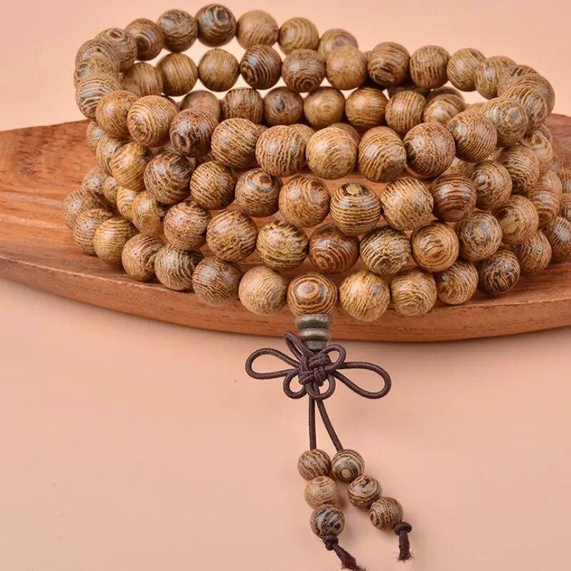Többrétegű Wenge imagyöngyök tibeti buddhista Mala Buddha karkötő rózsafüzér női férfiaknak