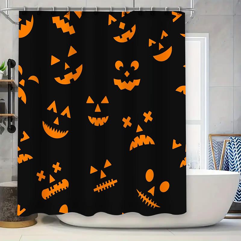 Halloween Shower Curtain Black and Orange Creepy Jack-O-Lanterns Pattern for Bathroom Decor (Size180x180cm) Free Shipping on Ali