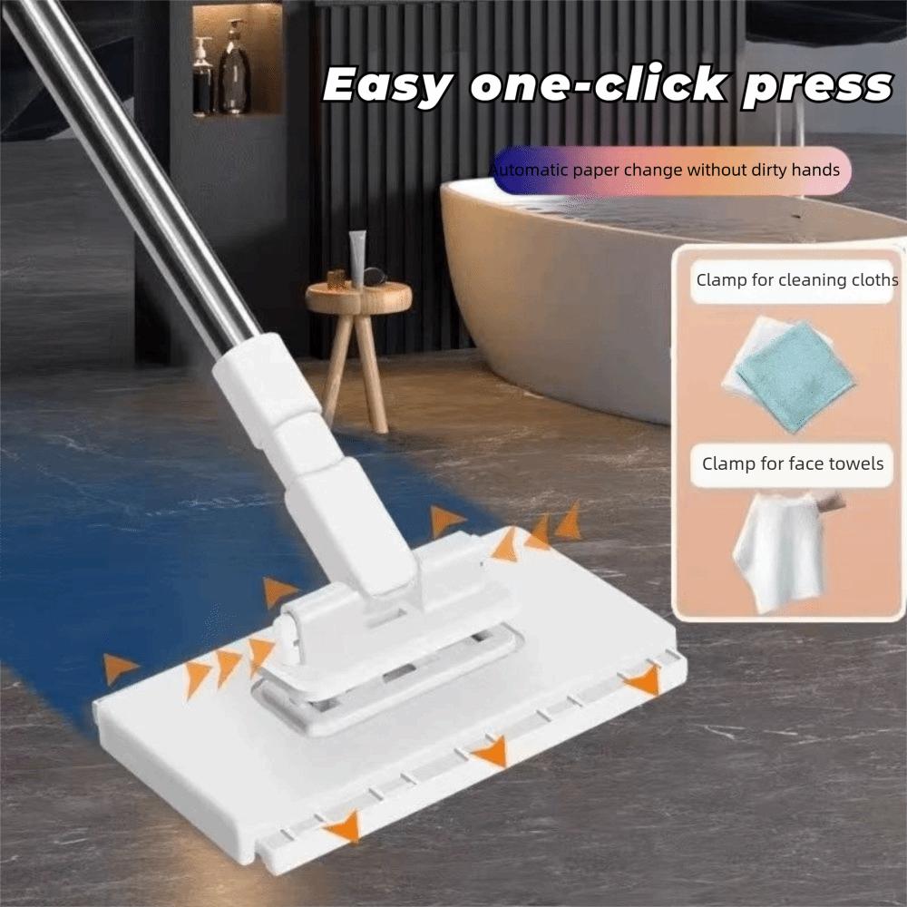 360° Rotating Head Dust Mops with 3 Reusable Cloths Automatic Mop Clip No-wash Mops  Floor Cleaning