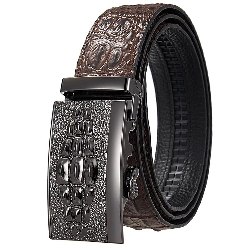 Men'S Genuine Leather High-End Black Crocodile Pattern Belt Business Automatic Buckle Belt Men'S First Layer Cowhide Belt