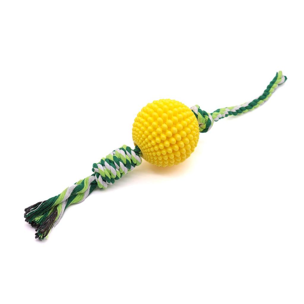 Dog Squeaky TPR Corn Ball: Bite-Resistant Pet Toy, Teeth Cleaner, Grinding Stick with Rope for Self-Entertaining Stress Relief.