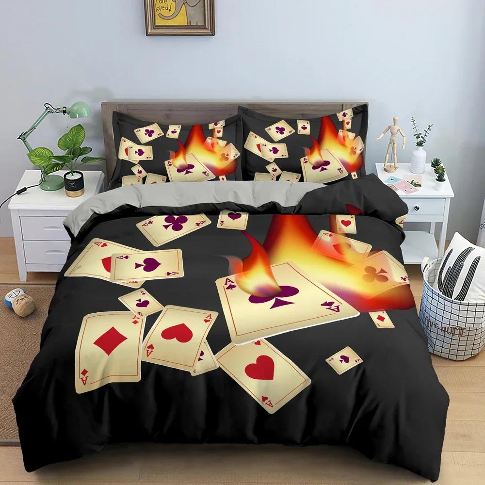 3D Playing Cards Pattern Comfortable Duvet Quilt Cover Pillowcase Bedding Set Children Bedroom Decoration Home Textile