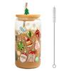 Color Changing Christmas Glass Cup with Lid Straw Brush Reusable Glass Iced Coffee Cup Cute Xmas Party Decorations for Mom Her