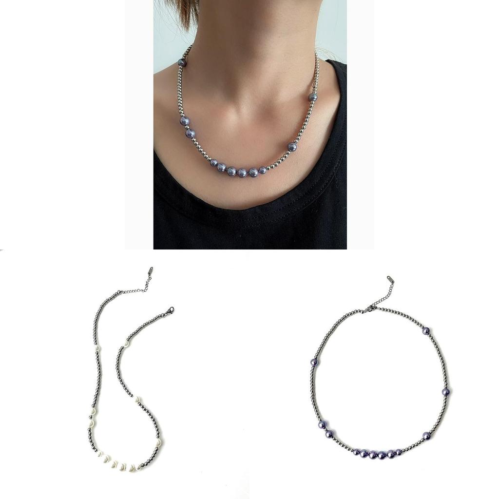 Collana a Catena con Perle in Acciaio di Titanio per Uomo Donna Hiphop Street Style Accessorio di Moda