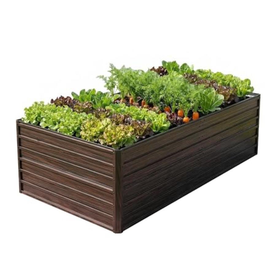 Galvanized Raised Garden Beds 8x4x2FT Outdoor Planter Boxes with Safety Edging and Gloves Rustic Country Style Metal Garden Bed