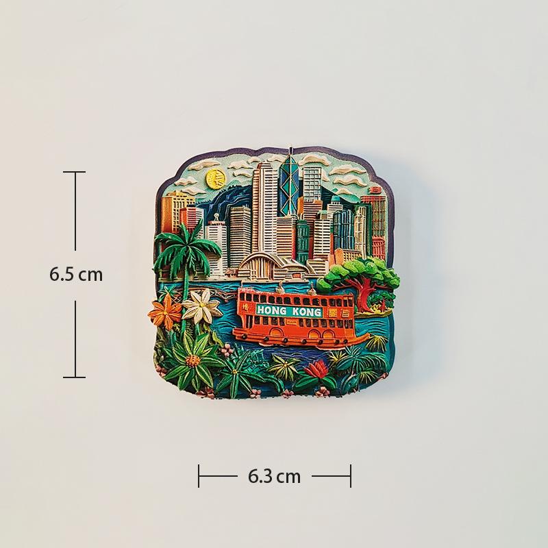 Chine Hong Kong Souvenirs de tourisme stéréoscopiques 3D Peinture résine décoration collection maison aimants de réfrigérateur