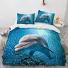 Dolfijn Oceaan Koning Koningin Dekbedovertrek Schattige 3D Zee Dier Beddengoed Set voor Kinderen Tieners Volwassenen School Vissen Blauw 2/3-delig Dekbedovertrek