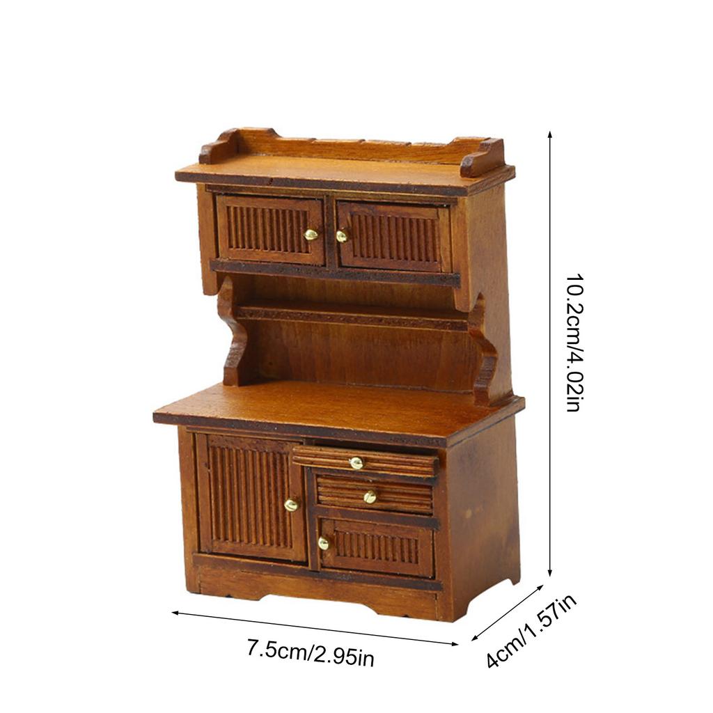 1/16 Scale Miniature Wooden Sideboard Cupboard Bookshelf for Dollhouse Kitchen and Living Room Display Decors Furniture