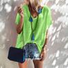 Camiseta de Mujer Cuello en V Manga Corta Color Sólido Camiseta Ajuste Holgado Verano Casual Pulóver Tops Uso Diario