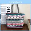 Ethnic Style Canvas Tote Bag With Print Large Capacity For Daily Use