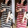 Korean Style Mid-Length Striped T-Shirt Dress for Women