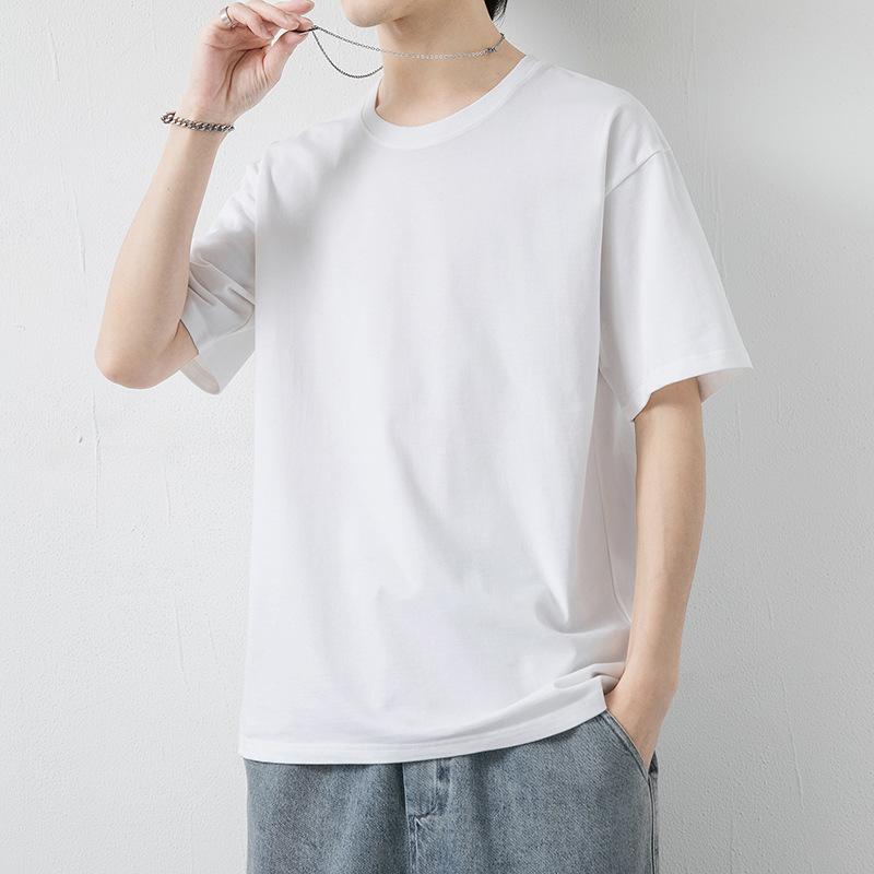 2025 Summer New Short Sleeved T-Shirt Men'S Pure Cotton Round Neck Trendy Versatile Ins Trendy Clothes Half Sleeve