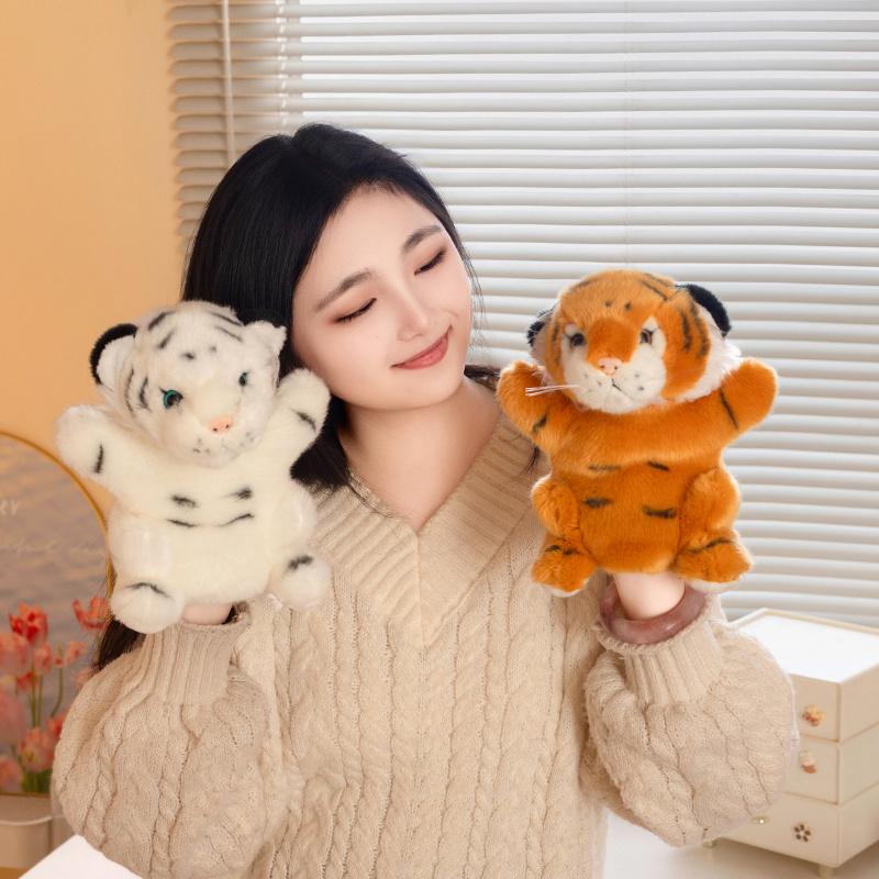 6 Kinds Tiger Plush Puppet Cute Brown White Cartoon Forest Animal Interactive Plushie Tell Story Education Stage Prop Gift