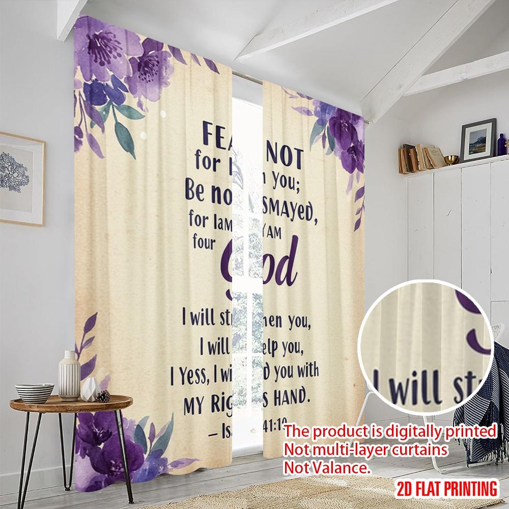 2pcs 2D Flat Printing Scene Curtain Fear Not I Am God Fabric Without Electricity Festive Curtains Perfect for Wall Art Party