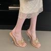New Summer Square Toe Rhinestone Butterfly Transparent Mules Sandals Shiny Wine Glass Heel Sexy Women's High Heels Shoes