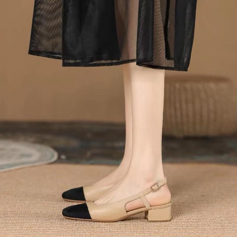 Fashion Summer New Fashion Low Square Heels Shoes Color Matching Party Ladies Shoes Designer Chaussure Femme All-match Sandals