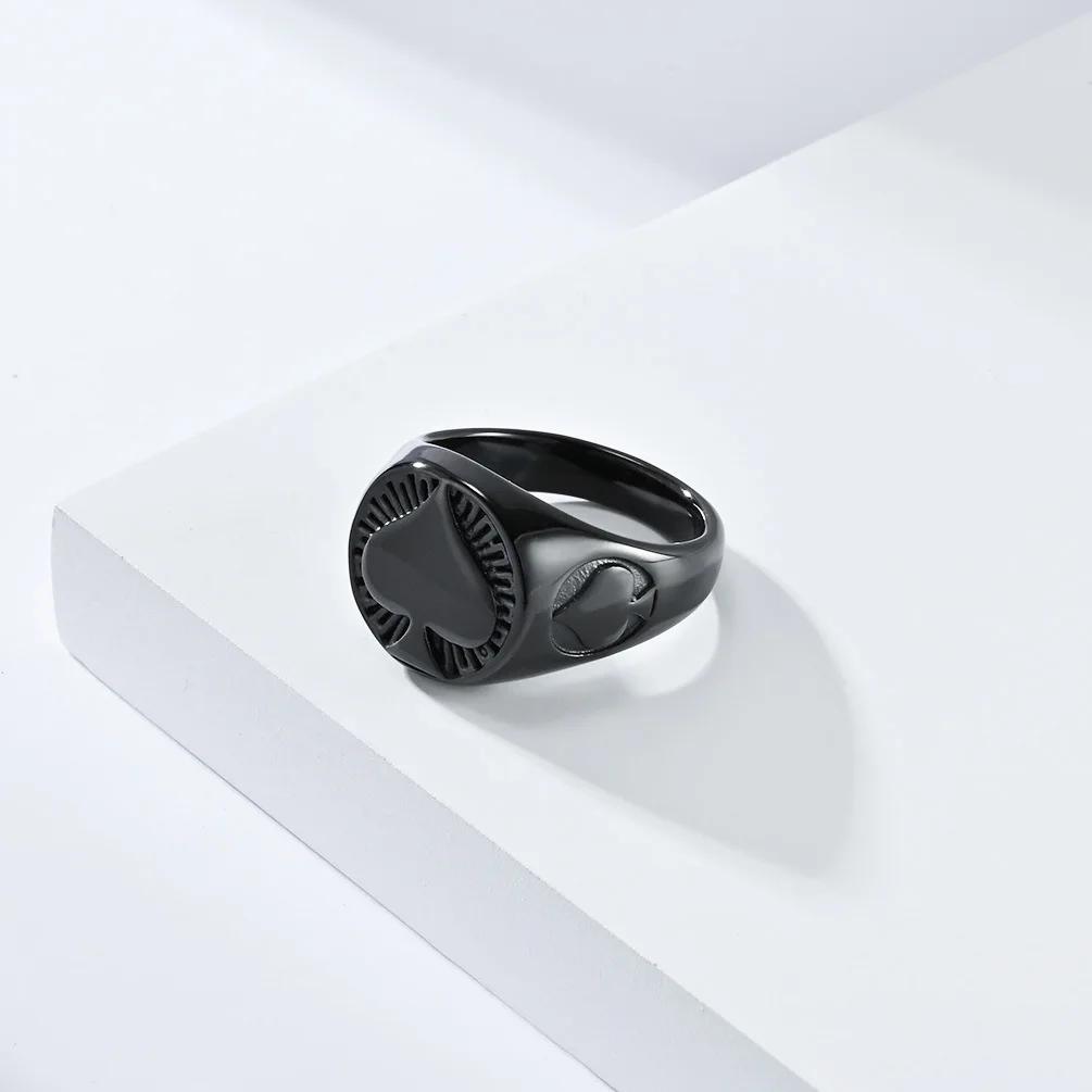 Poker Ace of Spades Stainless Steel Ring Rings Men's Niche Lucky Accessories Hipster Wear Hand Jewelry