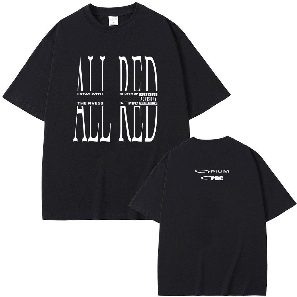 Rapper Playboi Carti Opium T-shirt HELEMAAL ROOD Album Grafisch T-shirt Heren Dames Mode Hip Hop Cool T-shirt Heren Oversized T-shirts