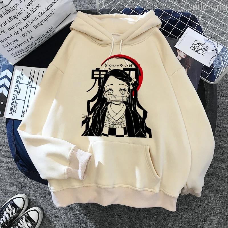 Japonské Anime Demon Slayer Mikiny Japonské Bežné Mikiny s Klokaním Vreckom Harajuku Kreslené Manga Khaki Pulóvre Estetické Oblečenie