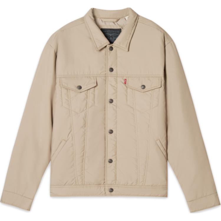Chaqueta de Algodón de Manga Larga Suelta Cómoda Sencilla de Color Sólido Levis para Hombre Chaquetas Beige A6086-0007