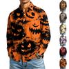 Men's Long Sleeve Button Down Shirt with Halloween Print for Casual Party Costume