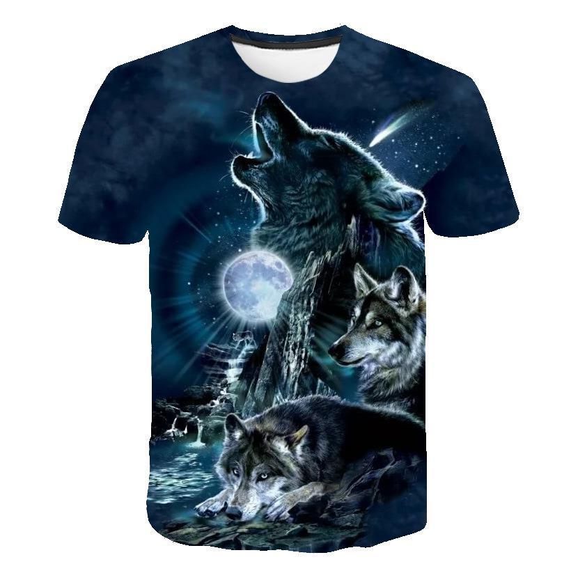 Tricou de vară pentru bărbați 3D lup imprimat cu model de animale Tricouri largi cu gât rotund Topuri cu mâneci scurte bărbați