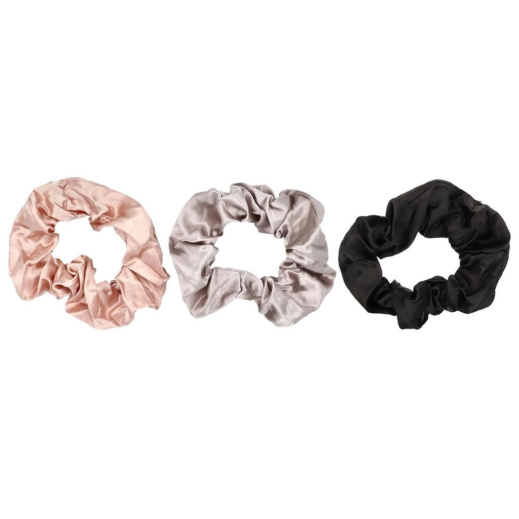 Giovanni Satin Hair Scrunchie, Extra Large, Blusher, Gray and Black, 3 Pieces