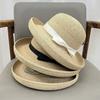 High-end Natural Raffia Bucket Hat Women's Summer Travel Seaside Sunshade Sunscreen Crimped Basin Hat