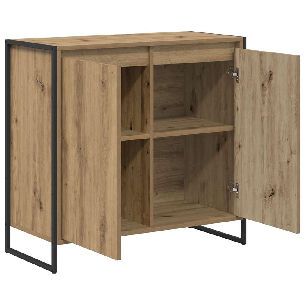 Side Cabinet Rustic Oak Finish 79 X 36 X 75 Cm Engineered Wood