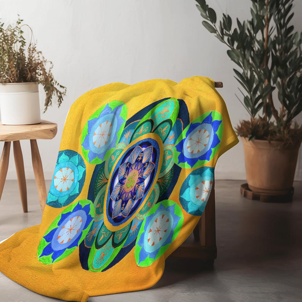 Boho Mandala Fleece Blanket Psychedelic Geometric Print Throw Blanket Festival Blanket Bedspread Home Decor