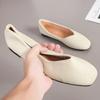 Spring Women's Square Toe Soft Leather Flat Shoes Fashion Shallow Women's Slip On Casual Shoes Light Office Ladies Walking Shoes