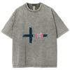 Kors Jesus Bokstavstryck Dam T-shirt Tvättad Denim Oversized Lös Halvärm Amerikansk Vintage Sliten Topp Nisch
