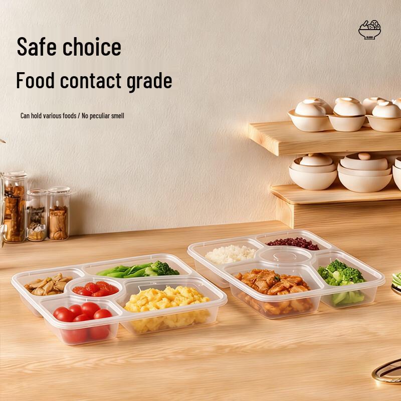 Disposable 5-Compartment Meal Prep Containers with Lids