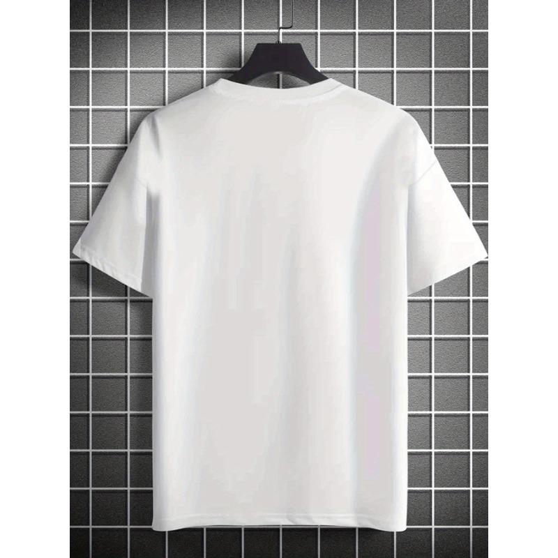 European Size Men's Earth-Themed Short Sleeve T-Shirt - & Continent Print Round Neck Summer Casual Tee, Machine Washable Opaque Top for Camping