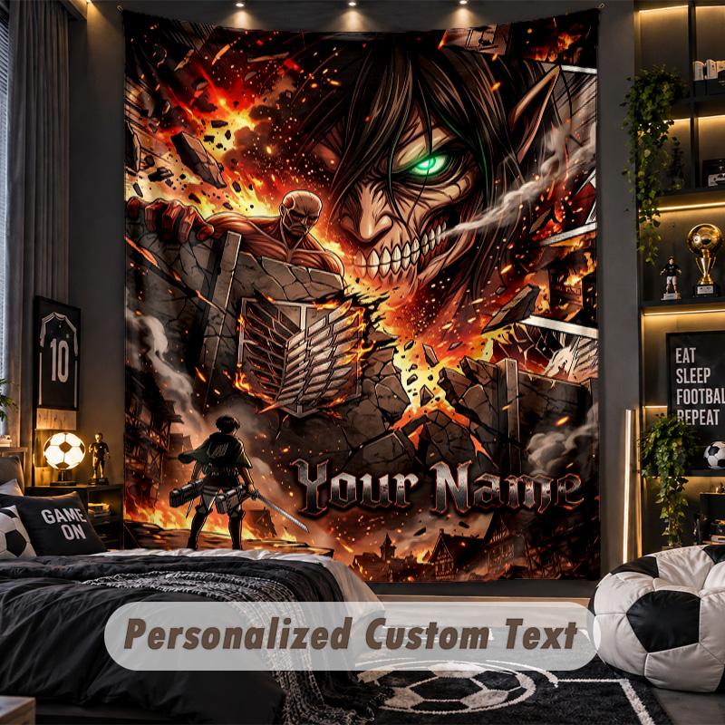 Gepersonaliseerd Wandkleed, Attack on Titan Custom Print Naam, Stof Wandkunst Voor Binnenkamer Achtergrond