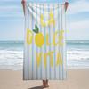 1pc La Dolce Vita Beach Towel - Italian Retro Quote, Ultra-Soft Quick-Dry Microfiber, Light Blue & White Striped Design