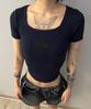 Bonseullipi Cross Square Neck T-Shirt (Navy)