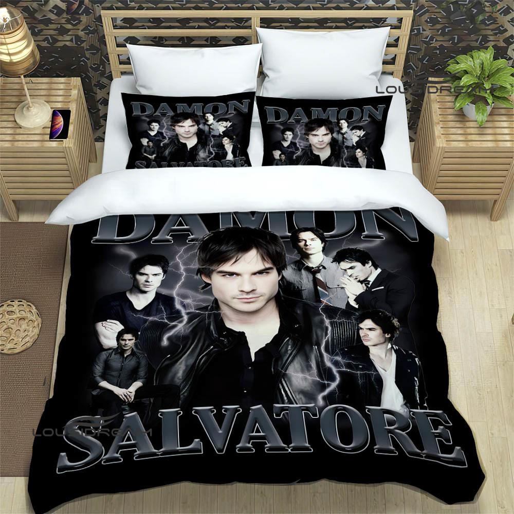 Set Biancheria da Letto Stampati 3D Damon Salvatore set squisito di biancheria da letto copripiumino set piumone set biancheria da letto lusso regalo di compleanno