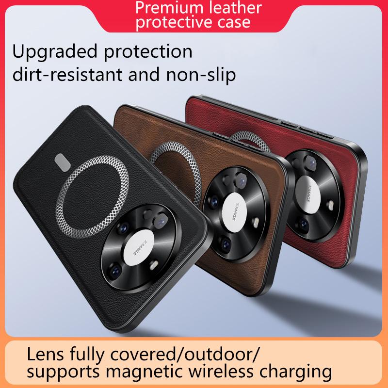 For Huawei Mate 60 & Mate 60 Pro Case Magnetic Elegant Leather Wear-Resistant Lens Fully Covered Non-Slip Grip Edge Cover Shell