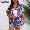 Women's Plus Size Summer Soft Print Button Up Short Sleeved Shirt