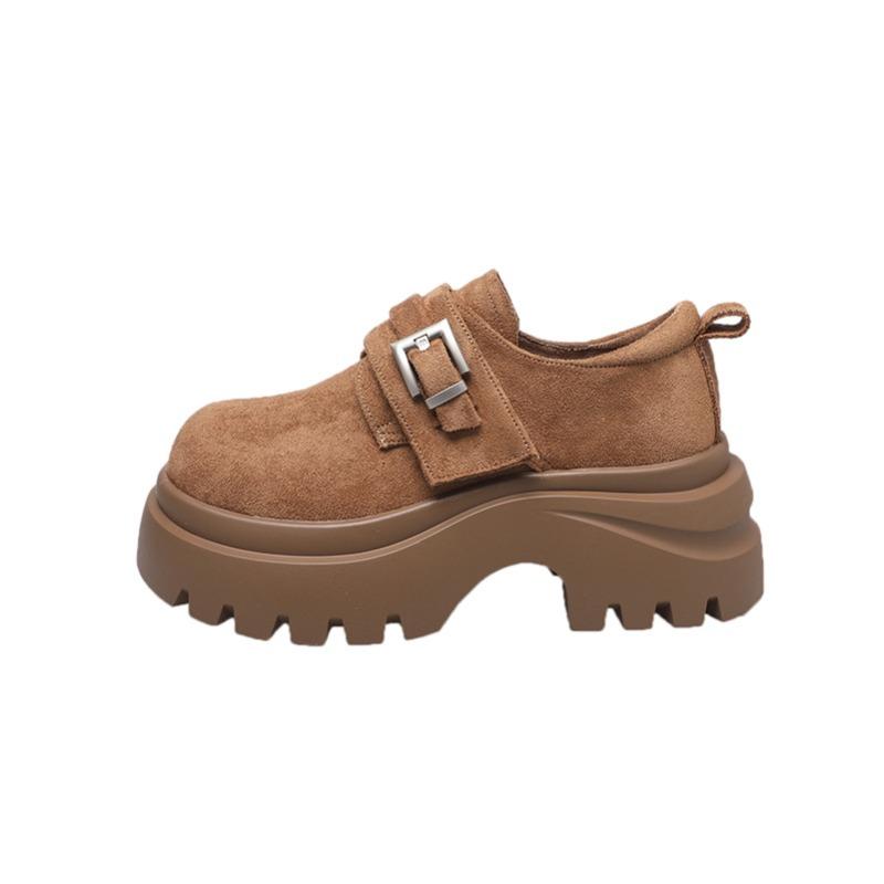 Cowhide Version Women's New Autumn Shoes Women's Muffin Thick Sole Heightening Women's Shoes Single Shoes
