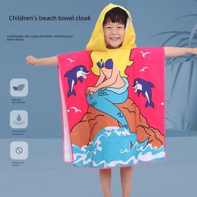 Kinderen Cartoon Print Capuchon Microvezel Cape Badhanddoek - Draagbaar, Waterabsorberend, Dubbelzijdig Fleece Strandlaken.