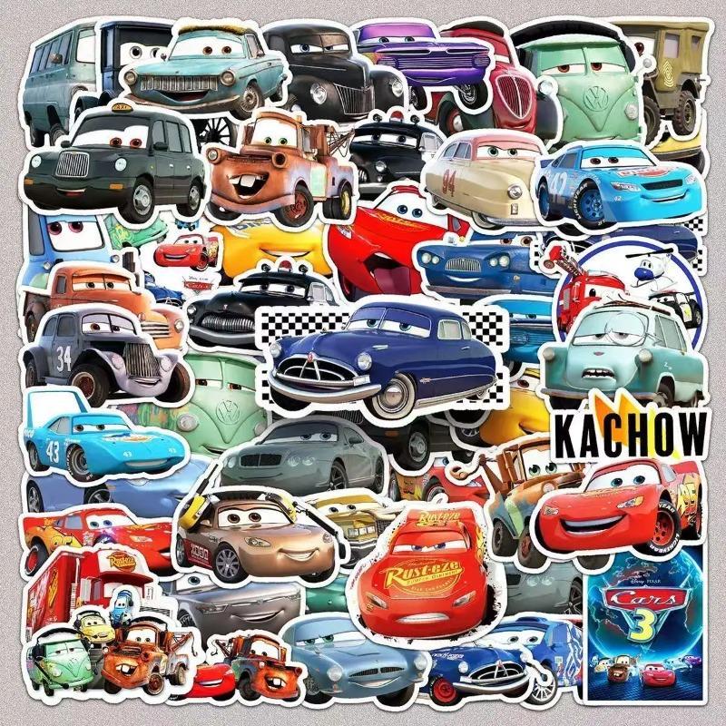 Kawaii 50Pcs Cartoon Lightning Mcqueen Cars Stickers Moive Scrapbook Fridge Suitcase Skateboard Graffiti Stickers Waterproof